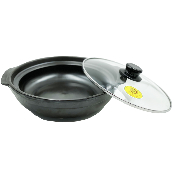 Marmite / Pot en fer diamètre 23CM avec couvercle - Ultra résistante aux hautes températures (-20° à 400°C)  - Lot avec baguettes et spatule en bambou