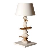 Lampe de chevet bord de mer en bois et galets - Fabriqué à la main en France 50 cm - Blanc
