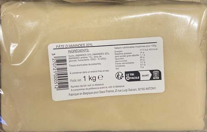 Fruibon Pâte d'Amande 1kg/Paquet