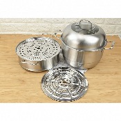 Cuiseur à vapeur / Couscoussier en inox avec 3 étages plateaux - Diamètre 24cm