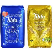 Duo de riz TILDA : Riz Basmati Long Pure Original 1kg + Riz Parfumé au Jasmin 1kg - Sans gluten