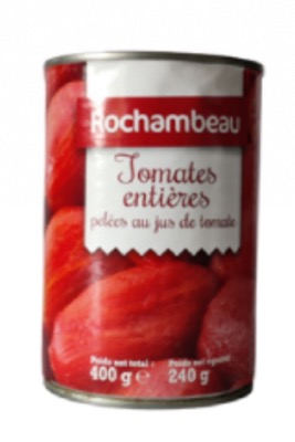 Tomates Entières Pelées au Jus de Tomate Rochambeau 400g/Boîte 
