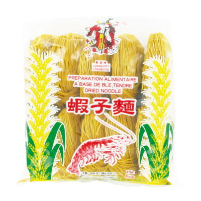 Nouilles chinoises fines à base d'oeufs saveur Crevette 454G/Sachet