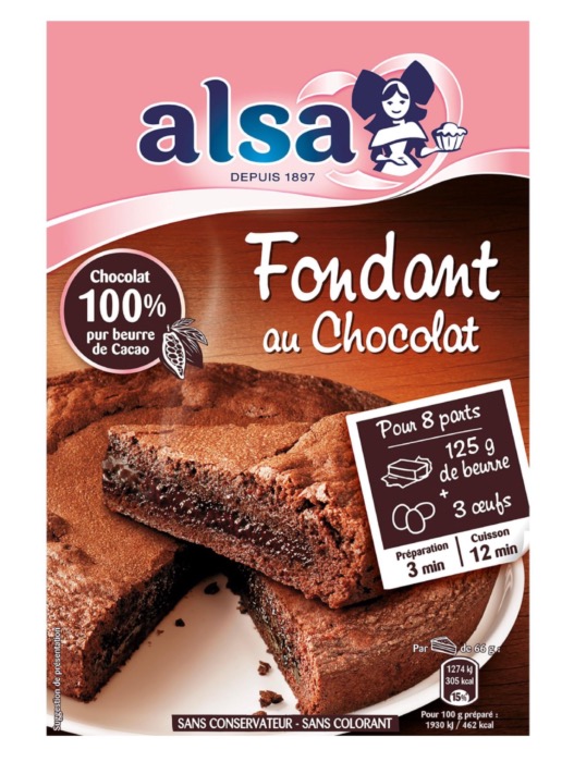 Alsa Préparation pour Gâteau Fondant Chocolat 320g/Boite
