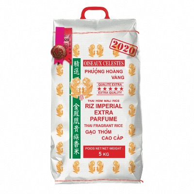 Riz Thai impérial extra parfumé qualité premium - Sac de 5KG - Marque Oiseaux Célestes - Année 2020