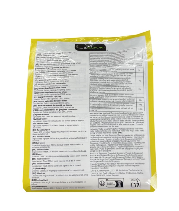 LEMAX Préparation pour Boisson au Gingembre et au Citron 240g (20 x 12g)/Sachet