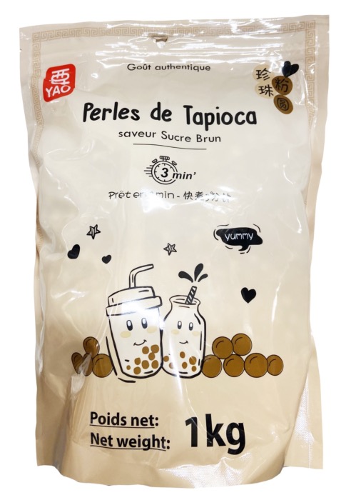 Yao Perles de Tapioca Spécial Bubble Tea Saveur Sucre Brun 1kg/Sachet