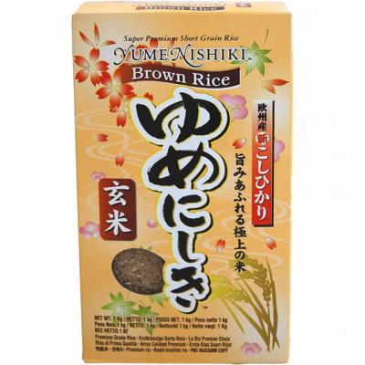 Riz Brun complet Premium Koshihikari 1KG - Grain court de haute qualité - Marque YumeNishiki
