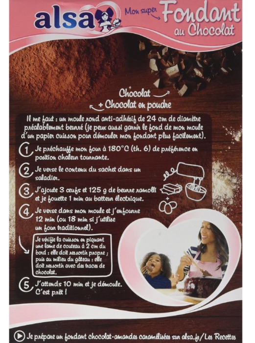 Alsa Préparation pour Gâteau Fondant Chocolat 320g/Boite