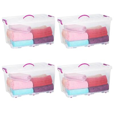 Boîte de rangement 50L à roulettes transparente avec couvercle