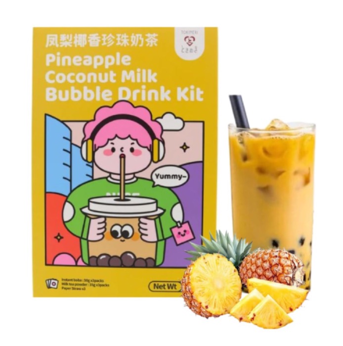 Tokimeki Kit de Thé au Lait avec Perles Saveur Lait de Coco et Ananas 255g/Boite