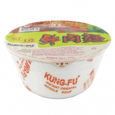 Soupe / Nouilles instantanées taïwanaises en bol - Saveur boeuf - Marque Kung Fu Ve Wong - 85g