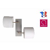 Lampe applique murale en bois patiné - 2 positions 2 coloris - Fabriquée main en France - Blanc 