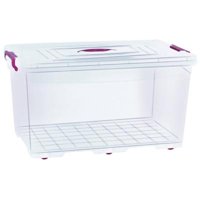 Boîte de rangement 80L à roulettes transparente avec couvercle