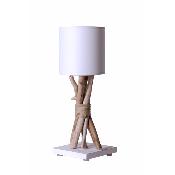 Lampe de table artisanale en bois flotté naturel - Personnalisable - Fabriquée en France - Blanc