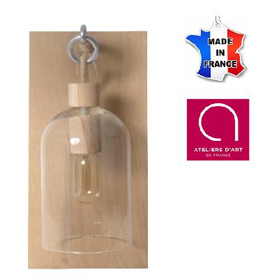 Lampe applique murale avec cloche en verre, en bois de dune - Fabriqué à la main en France