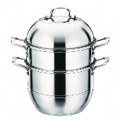 Cuiseur à vapeur / Couscoussier en inox avec 3 étages plateaux - Diamètre 24cm