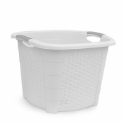 Corbeille à linge carrée en plastique / Bac à linge - Capacité 50L 54x35x28cm (blanc/gris)