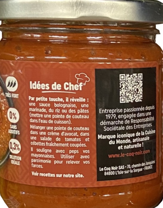 Le Coq Noir Purée de Piment Rouge de Provence 200g/Pot