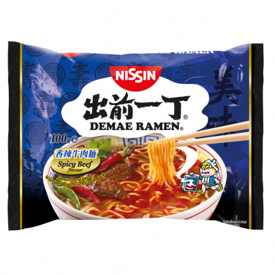 Soupe de nouilles instantanées en sachet saveur boeuf épicé 100g Demae Ramen - Marque NISSIN