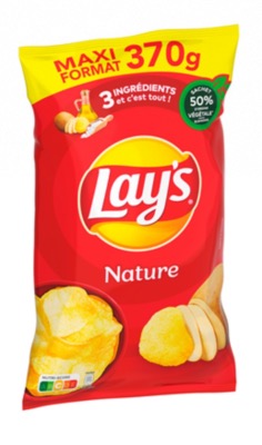 Chips Lay's saveur Nature 370g/Sachet
