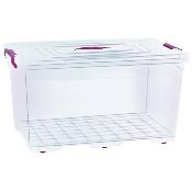 Boîte de rangement 80L à roulettes transparente avec couvercle