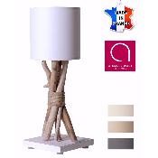 Lampe de table artisanale en bois flotté naturel - Personnalisable - Fabriquée en France - Blanc