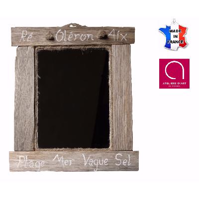 Miroir en bois flotté vieilli avec inscription marine personnalisable - Fabriqué à la main en France
