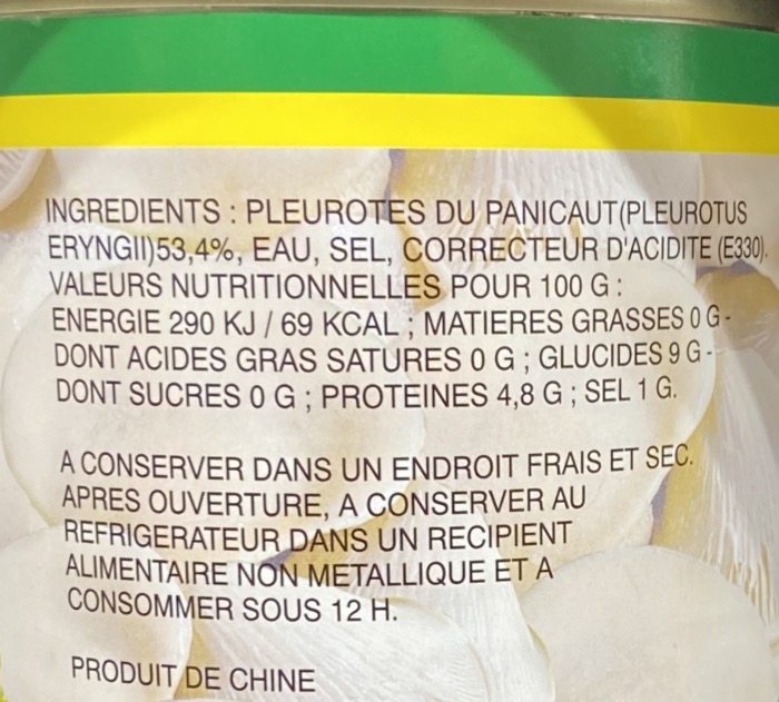 Champignon Pleurote du Panicaut 850g/Boite
