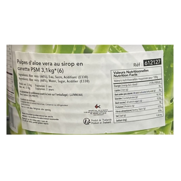 Pulpes d'Aloe Vera au Sirop 3,1kg/Canette