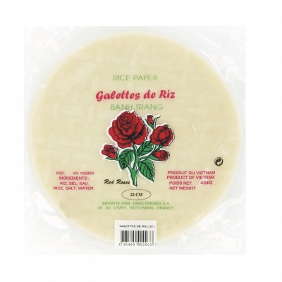 Galettes / Feuilles de riz rondes vietnamiennes Banh Trang - Diamètre 22CM - Marque Red Roses - 454G