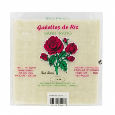 Galettes / Feuilles de riz carrées vietnamiennes Banh Trang 17CM - Marque Red Roses - 1KG