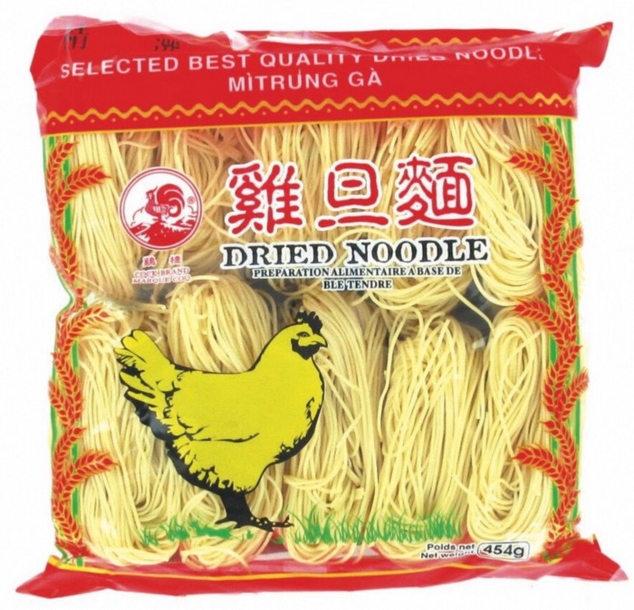 Nouilles chinoises fines à base d'oeufs Mitrung Ga - Marque Coq - 454G