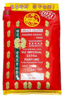 Riz Thai impérial extra parfumé qualité premium 20KG avec Spatule en bois - Marque Oiseaux Célestes - Année 2021