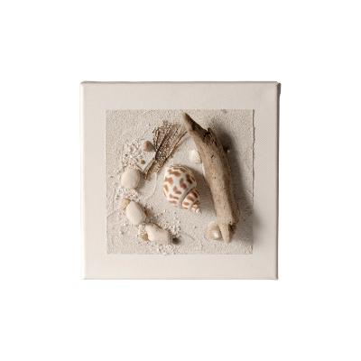 Tableau sur châssis entoilé "bord de mer" bois, galets, coquillages Fabriqué main en France (Blanc)
