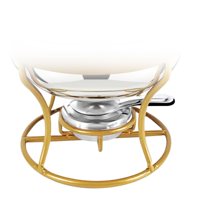 Chauffe-Plat Rond 2,5L En Acier Inoxydable Avec Support Doré + Brûleur Pour Bougie Et Combustible