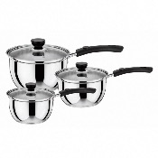 Lot de 3 casseroles en inox haute qualité avec couvercles en verre trempé 16/18/20cm