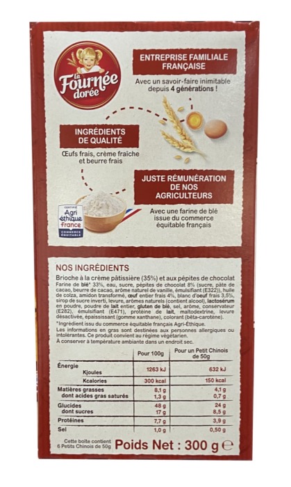 La Fournee Doree Petit Chinois Pépites de Chocolat 6 Pièces 300g/Boite