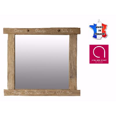 Miroir en bois flotté avec inscription marine personnalisable - Fabriqué à la main en France