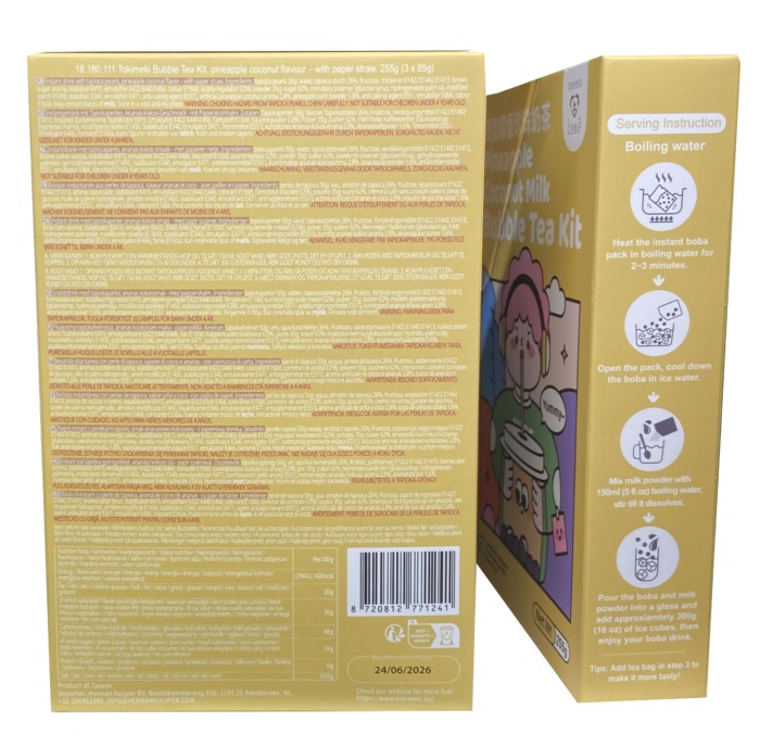 Tokimeki Kit de Thé au Lait avec Perles Saveur Lait de Coco et Ananas 255g/Boite